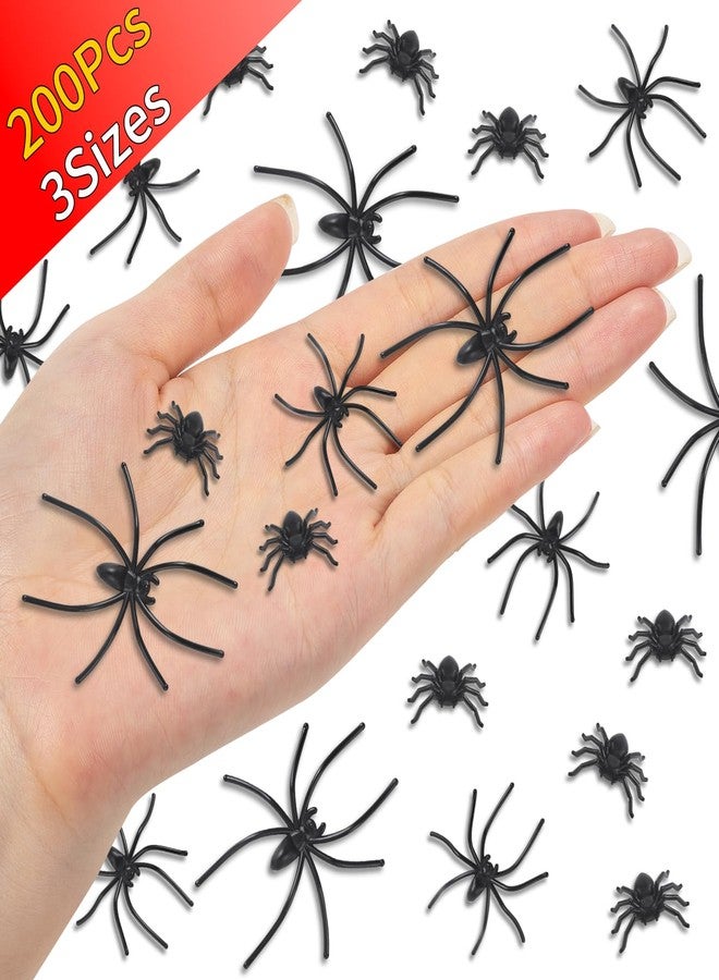 Junware Fake Spiders, 200 Pieces Realistic Plastic Spiders, 3 Sizes Black Small Spiders Halloween Prank Props for Halloween Home Party Decorations - Image 2